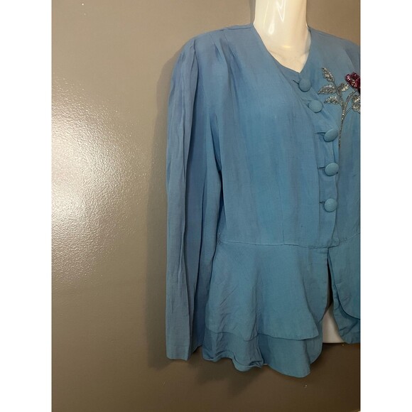 Vintage Phoenix Sportswear Jacket Womens Medium Large Light Blue Peplum Sequin - Picture 2 of 6